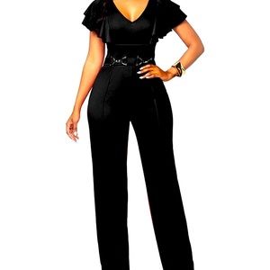 Ruffled Sleeveless Romper V-Neck High Waist .